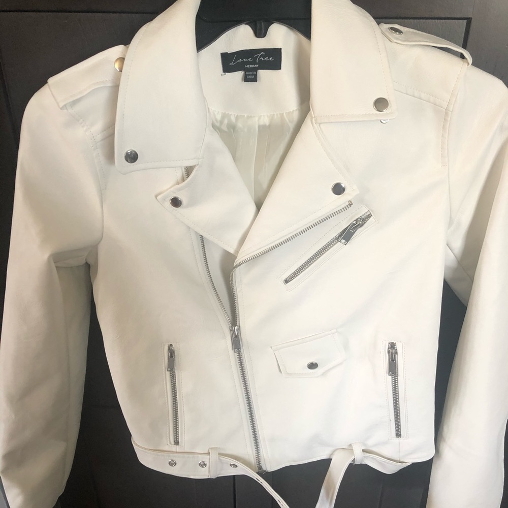 White Leather Jacket Faux Leather Moto Jacket